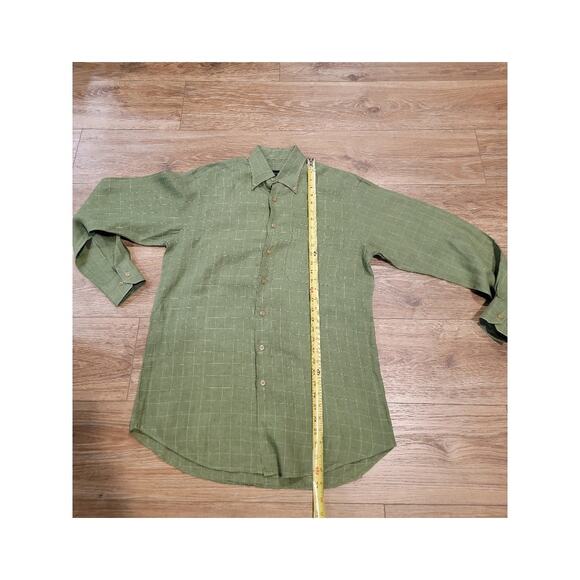 Scott Barber Linen Shirt Men's Medium Long Sleeve Preppy Office Green Colorful - Picture 10 of 11